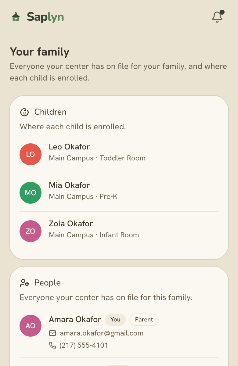 The family home in the parent portal